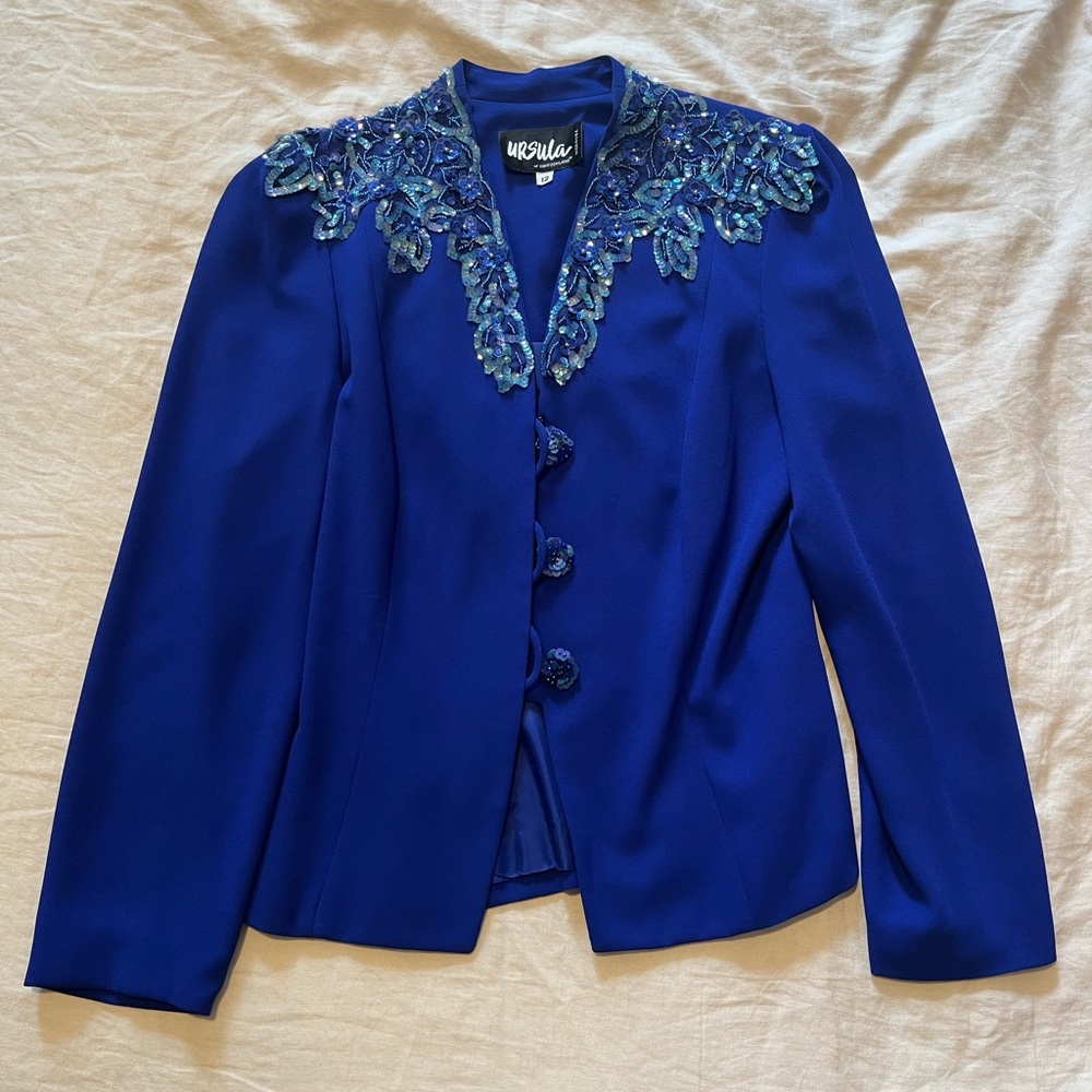 Royal Blue Sequin Embroidered Blazer from Ursula